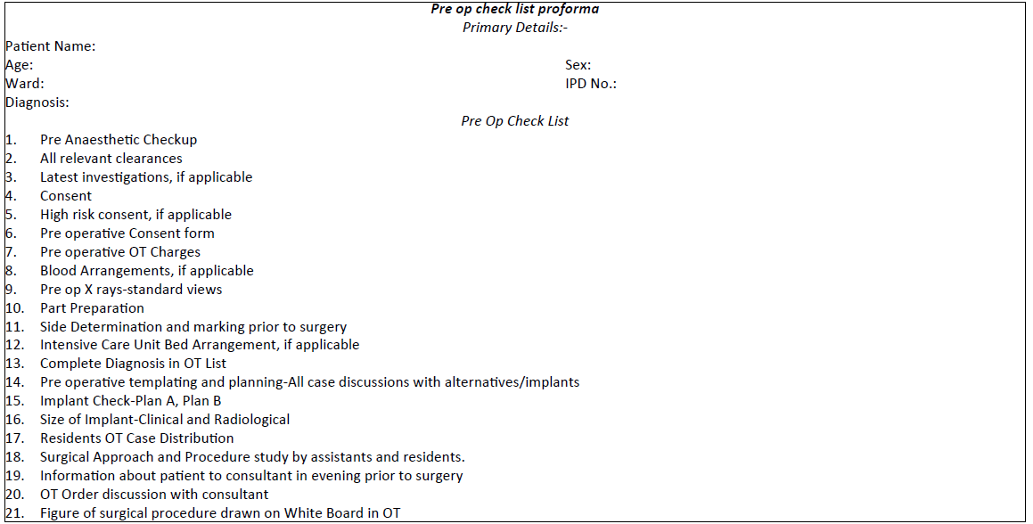 Role Of Pre Operative Check List In Orthopaedic Trauma - 